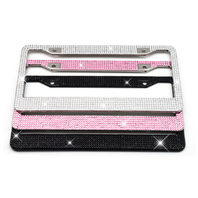 Muka 2 Pack Bling White Rhinestone Metal License Plate Frames with Crystal Screw Caps US Standard