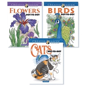 Creative Haven Birds, Cats & Flowers Dot-to-Dot Coloring Books