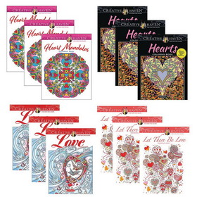 Creative Haven 20011 Creative Haven Adult Coloring Book Set - Love and Hearts Theme (Set of 12)