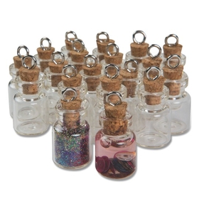 Solid Oak Mini Glass Vials With Cork And Eyelet Pk24