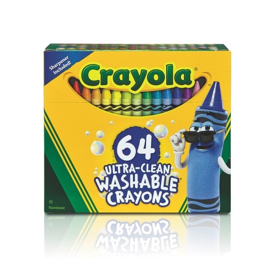 Crayola Ultra-Clean Washable Regular Size Crayons, Assorted Colors, 64/Pack  (BIN523287)