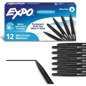 EXPO Vis-a-Vis Wet-Erase Ultra Fine Point Markers, Black (Pack of 12)
