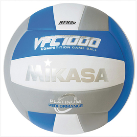Mikasa Premium Leather Indoor Volleyball, Blue/Silver/White