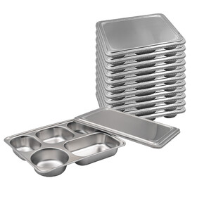 Muka 12 Pack Stainless Steel Divided Dinner Plate Lunch Box With Lid, Rectangular Fast Food Tray Container