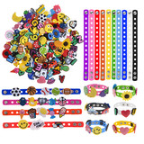 TOPTIE 120 Shoe Charms & 10 Adults/ Kids Silicone Bracelets Fits for Clog Shoes Party Gift