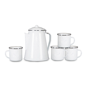 Stansport 11230-03 Enamel Percolator Coffee Pot &amp; 4 Mug Set
