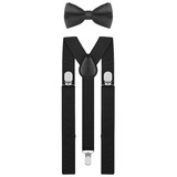 TopTie Mens Y Shape Suspenders Adjustable Elastic Solid Color 1 Inch Bow Tie Set