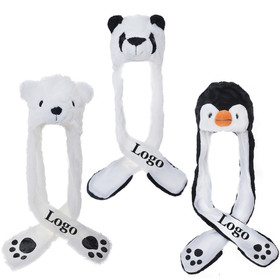 TopTie Customized Animal Hat Plush Costume Embroidery Accessories, Long Scarf And Mittens
