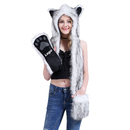 TopTie Customized Faux Fur Hat Womens Scarf Embroidery With Ear Flap, Hoodie Furry Mittens And Paws