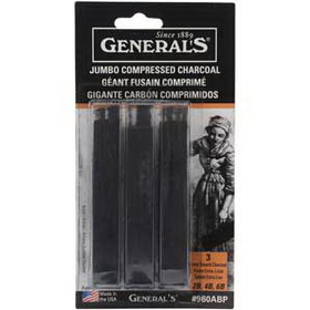 General Pencil 960ABP Jumbo Compressed Charcoal - 3Pc