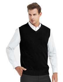 TOPTIE Men Business Solid Color Plain Sweater Vest, Cotton Fit Casual Pullover