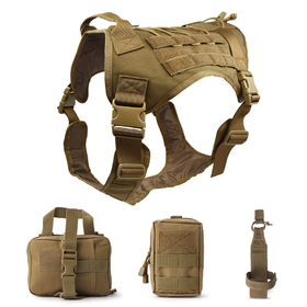 TOPTIE Tactical Service Dog Harness, Dog Training Vest Pet Harness with Molle Pouches and Bottle Holder