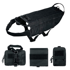 TOPTIE Tactical Dog Vest, Outdoor Training Dog Molle Harness with 3 Detachable Pouches Packs
