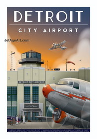 Jet Age Art Detroit City Airport Poster, JA087