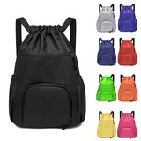 Muka Drawstring Sports Backpack with Shoe Compartment, Water-Resistant & Foldable Gym Bag for Training Travel and Outdoor Activities