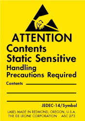 De Leone ASC273 Labels, Attention - Contents Static Sensitive Handling Precautions Required, 1&#190;" x 2&#189;"