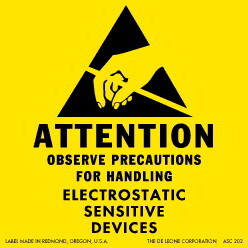De Leone ASC302 Labels, Attention - Observe Precautions For Handling - Electrostatic Sensitive Devices, 2" x 2" (removable)