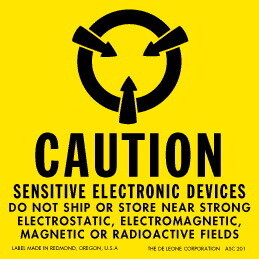 De Leone ASC401 Labels, Caution - Sensitive Electronic Devices Do Not Ship Or Store, 4" x 4" (500/roll)