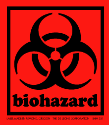 De Leone Labels, Biohazard, 1&#190;" x 2"