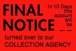 De Leone COL109 Lables, Final Notice - In 10 Days This Account Will Be Turned Over To Our Collection Agency, 1" X 1&#189;" (fluorescent red)