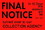 De Leone COL109 Lables, Final Notice - In 10 Days This Account Will Be Turned Over To Our Collection Agency, 1" X 1&#189;" (fluorescent red), Price/500 /roll