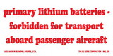 De Leone HML424 Labels, Primary Lithium Batteries Forbidden For Transport Aboard Passenger Aircraft - (Battery Handling), 2