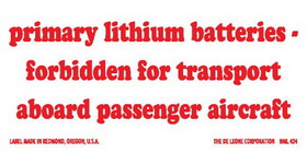 De Leone HML424 Labels, Primary Lithium Batteries Forbidden For Transport Aboard Passenger Aircraft - (Battery Handling), 2" x 4" (paper)