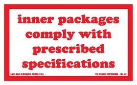 De Leone HML443 Labels, Inner Packages Comply With Prescribed Specifications, 2&#189;" x 4"