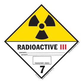 De Leone HML518 Labels, Radioactive Iii- Class 7, 4" x 4" (vinyl)
