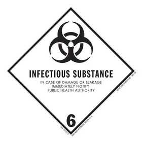 De Leone HML539 Labels, Infectious Substance - In Case Of Damage Or Leakage Immediatly Notify Public Health Authority., 4" x 4" (vinyl)