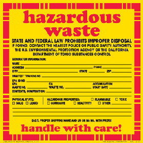 De Leone HML626CA Labels, Hazarous Waste - State And Federal Law Prohibits Improper Disposal If Found., 6" x 6" (vinyl)