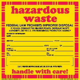 De Leone HML626 Labels, Hazardous Waste - Federal Law Prohibits Improper Disposal If Found., 6" x 6" (vinyl)