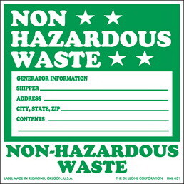 De Leone HML631 Labels, Non - Hazardous - Waste, 6" x 6" (vinyl)