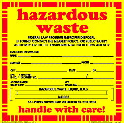 De Leone HML640 Labels, Hazardous Waste - Federal Law Prohibits Improper Disposal If Found, Contact The Nearest Police, -, 6" x 6" (vinyl)