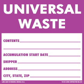 De Leone HML844 Labels, Universal Waste -, 6" x 6" (paper)