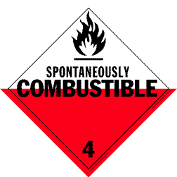 De Leone Labels, Spontaneously Combustible - Class 4, 10&#190;" x 10&#190;" (tagboard)