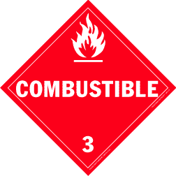 De Leone Labels, Combustible - Class 3, 10&#190;" x 10&#190;" (tagboard)