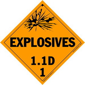 De Leone Labels, Explosives 1.1D - Class 1, 10&#190;" x 10&#190;" (tagboard)
