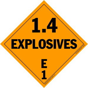 De Leone Labels, Explosives 1.4E - Class 1, 10&#190;" x 10&#190;" (tagboard)