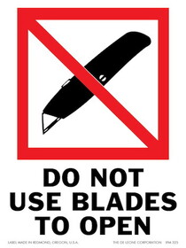 De Leone IPM325 Labels, Do Not Use Blades To Open - (International), 3" x 4"