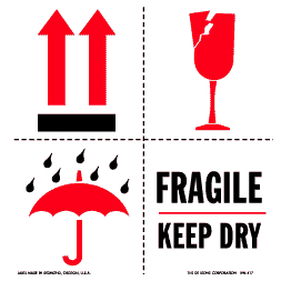 De Leone Labels, Fragile - Keep Dry - (International), 4" x 4"