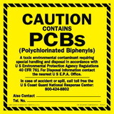 De Leone PCB601 Labels, Caution Contains Pcbs - (Polychlorinated Biphenyls) - A Toxic Environmental Contaminant Requiring Special Handing And Disposal In Accordance With -, 6