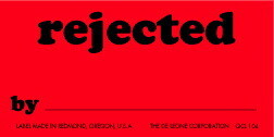De Leone QCL104 Labels, Rejected By ----------------------, 1&#188;" x 2&#189;" fluorescent red