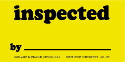 De Leone QCL105 Labels, Inspected By --------------------------, 1&#188;" x 2&#189;" fluorescent chartreuse