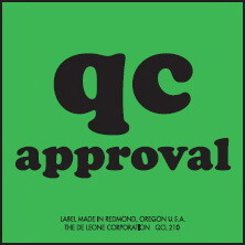 De Leone QCL210 Labels, Qc - Approval, 2" X 2" fluorescent green