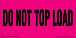 De Leone Labels, Do Not Top Load, 2" x 6" fluorescent pink