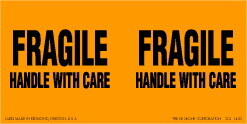 De Leone SCL1403 Labels, Fragile - Handle With Care, 2" x 6" fluorescent orange