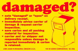 De Leone SCL206 Labels, Damaged? - Note "Damaged" Or "Open" On Delivery Receipt. Immediately Advise Carrier Of Damage-, 2" x 3"
