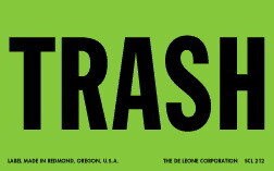 De Leone SCL212 Labels, Trash, 2&#189;" x 4" fluorescent green