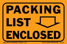 De Leone SCL234 Labels, Packing List - Enclosed, 2" x 3" fluorescent orange